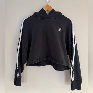 Adidas Adicolor Classics Pullover 3 Stripes Black Cropped Hoodie Sweatshirt